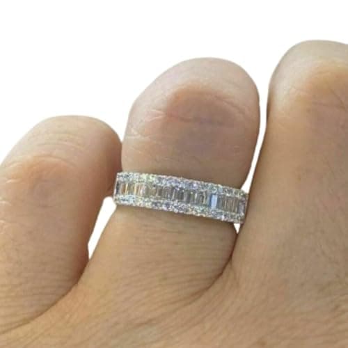 Handmade Icedout 2 Ct Baguette Cut Diamond Half Eternity Ring 14K White Gold Plated