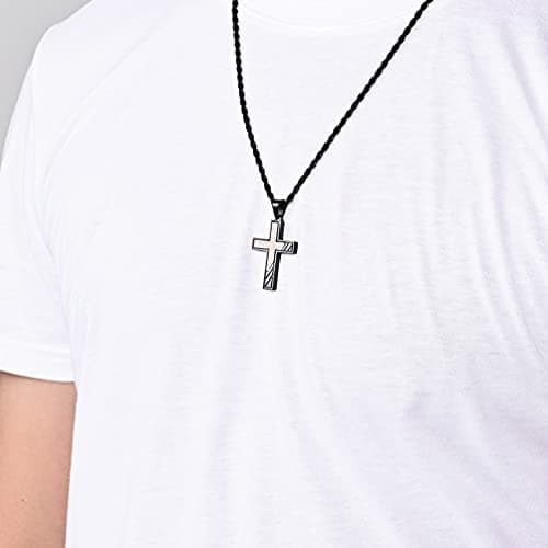 Men's Black Blue Cross Necklace Stainless Steel Crucifix Pendant 24 Inch Chain