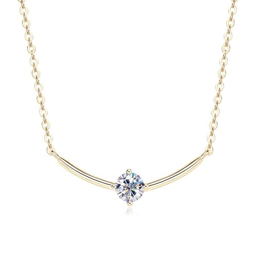 AINUOSHI Solitaire Smile 14K Gold Plated Moissanite Pendant Necklace