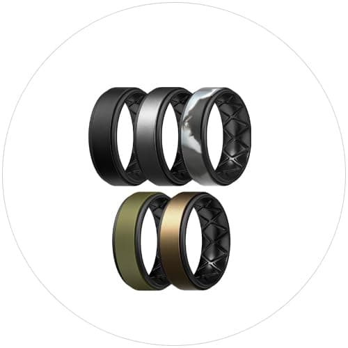 Egnaro Breathable Silicone Wedding Bands for Men - Multipack Step Edge