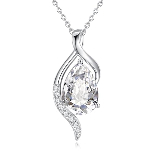 FANCIME Teardrop CZ Sterling Silver Birthstone Necklace for Women, 16+2" Inches, Gentle Love Gift for Mom