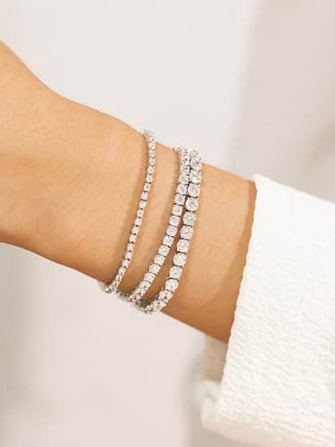 FANCIME 925 Sterling Silver Moissanite Tennis Bracelet 5mm D Color VVS1 Round Cut