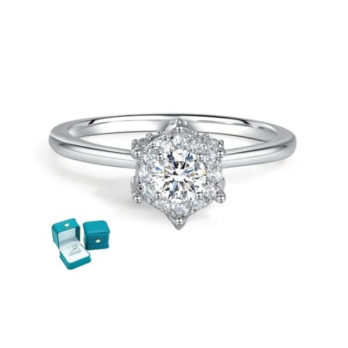 LuluRell Moissanite Promise Rings for Women, S925 Sterling Silver 6 Prong Solitaire D Color VVS1 Clarity Round Cut