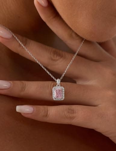 1.8ct Radiant Cut Halo Cubic Zirconia Sterling Silver Necklace for Women by Michooyel