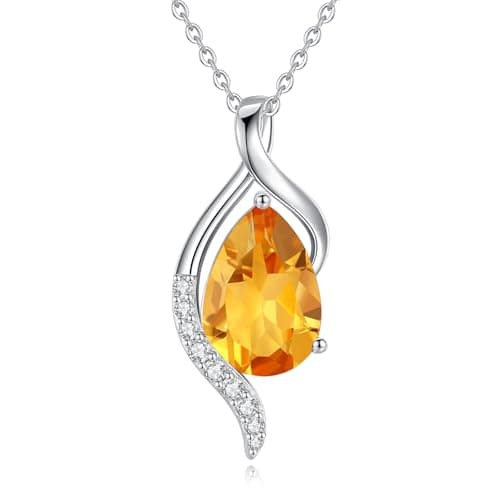 FANCIME Teardrop CZ Sterling Silver Birthstone Necklace for Women, 16+2" Inches, Gentle Love Gift for Mom