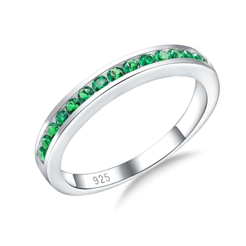 RANDES 925 Sterling Silver Moissanite Half Eternity Bands for All Sizes Sapphire/Emerald/Ruby/Diamond Cz Sizes 6-10