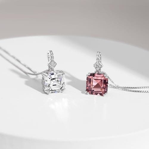 Michooyel S925 Cubic Zirconia/Morganite Asscher Cut Pendant Necklace for Women
