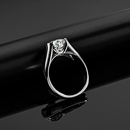 CivetCat Platinum-Plated Moissanite Half Bezel Solitaire Ring for Women VVS 8mm D Color