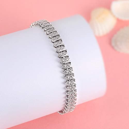Refined title: MDFUN White Gold Plated Tennis Link Curb Chain Bracelet for Men Women 6.5-8 inches