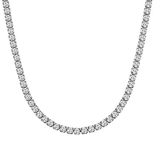 ChainsHouse Classic 3mm Cubic Zirconia Tennis Necklace - Stainless Steel & 18K Gold Plated for Men & Women