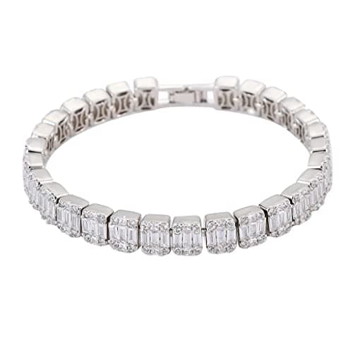 RONALREL Moissanite Baguette Mens Tennis Bracelet