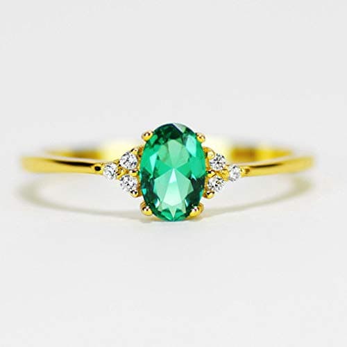 Michooyel 18K Gold Plated Oval Cut Emerald Diamond Rings