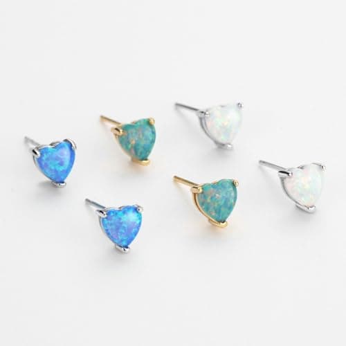 Michooyel Sterling Silver Heart-Shaped Opal Stud Earrings for Women