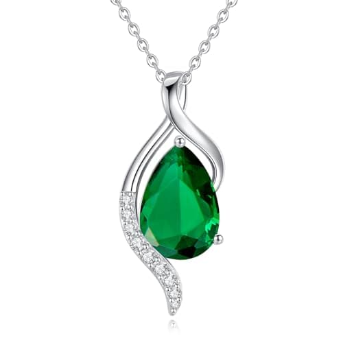 FANCIME Teardrop CZ Sterling Silver Birthstone Necklace for Women, 16+2" Inches, Gentle Love Gift for Mom