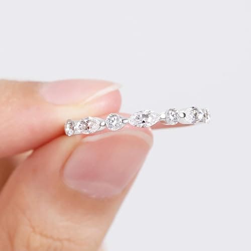 HZSIKAO White Gold Plated Sterling Silver Moissanite Half Eternity Ring for Women Sizes 5-10