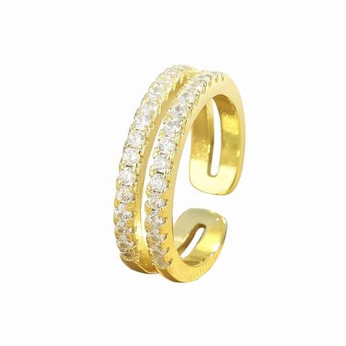 VOPIPO Adjustable Gold Plated CZ Leaf Double Cubic Zirconia Ring for Women