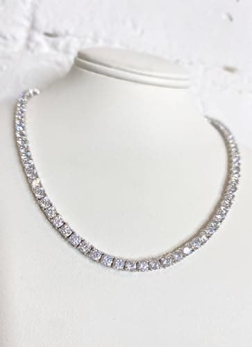 Snow Jewelers 18K Gold Plated White Gold Tennis Necklace, Cubic Zirconia 16 Inches