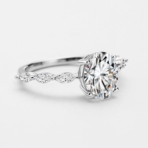Michooyel 2ct Oval Moissanite VVS1 Engagement Ring D COLOR Sterling Silver