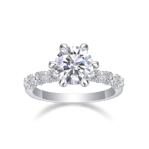 JiuZuan 1CT/2CT/3CT 18K White Gold Round Cut Moissanite Engagement Ring for Women