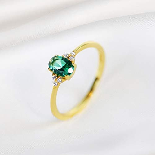 Michooyel 18K Gold Plated Oval Cut Emerald Diamond Rings
