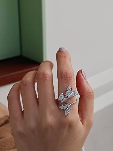 Michooyel S925 Cubic Zirconia Butterfly Adjustable Ring for Women