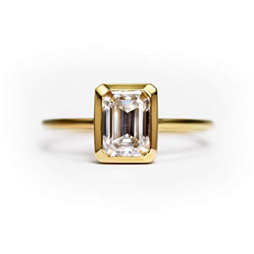Michooyel 18K Gold Emerald Cut Moissanite Rings for Women
