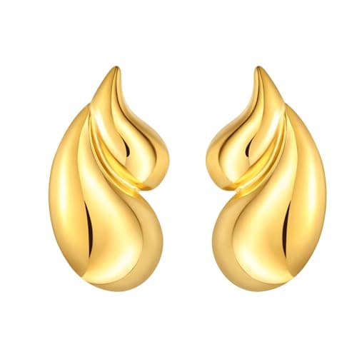ENVEYO Hammered Geometric Gold Stud Earrings for Women Trendy Square Irregular Chunky Necklace