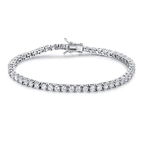 18K White Gold Plated Gemsme Silver Moissanite Tennis Bracelet, 3mm Round 6.5-8.5 Inch