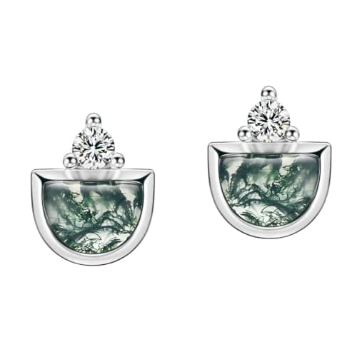 Michooyel Natural Moss Agate Stud Earrings for Women 925 Sterling Silver