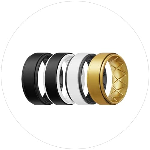 Egnaro Breathable Silicone Wedding Bands for Men - Multipack Step Edge
