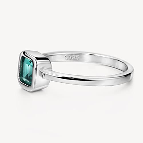 Michooyel S925 Lab-created Emerald Solitaire Ring for Women Sterling Silver