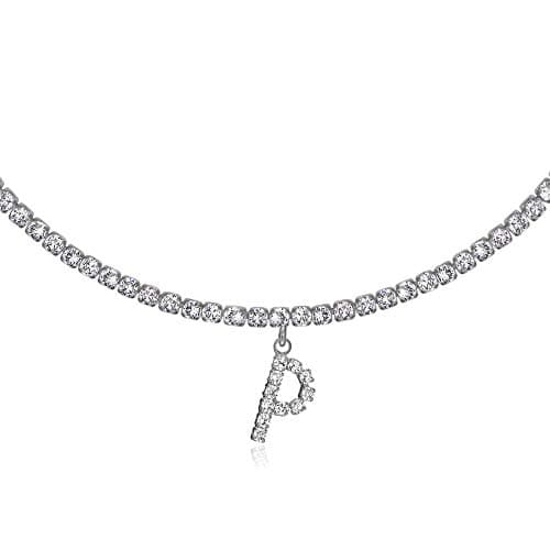 LecAit 14k Gold Plated Initial Choker Necklace with CZ Diamonds for Women