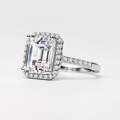 Michooyel S925 4.0ct Emerald Cut Engagement Ring for Women