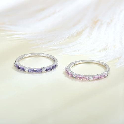 Starchenie 925 Sterling Silver Thin Eternity Birthstone Ring for Women