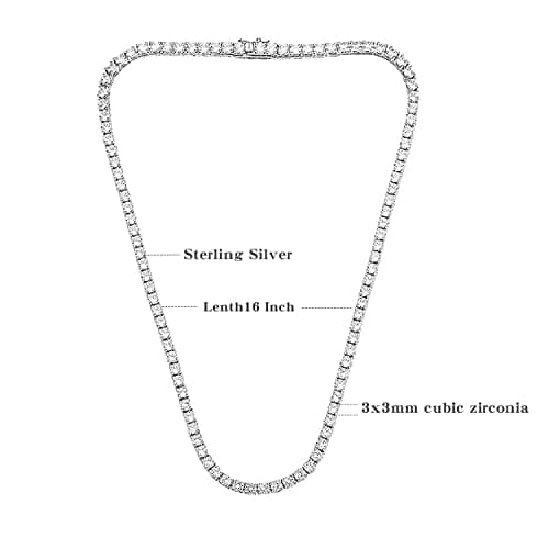 Tennis Necklace 925 Silver| 3-6mm CZ Round Cut Chain for Women and Men 16-24inches