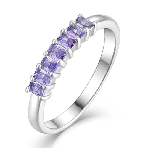 Starchenie Sterling Silver Stackable Baguette Birthstone Eternity Rings for Women