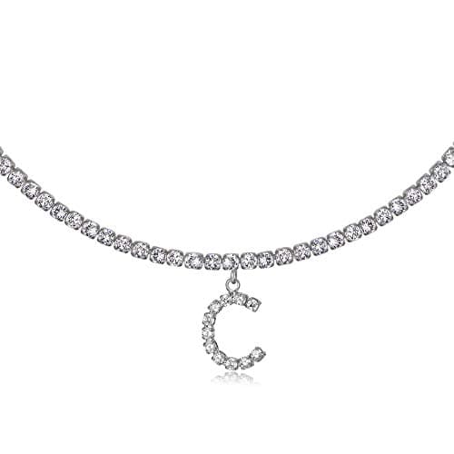 LecAit 14k Gold Plated Initial Choker Necklace with CZ Diamonds for Women
