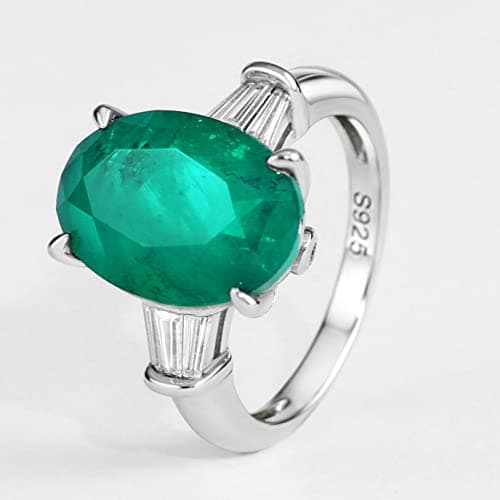 Michooyel 5.0ct S925 Synthetic Emerald Oval Cut Ring for Women