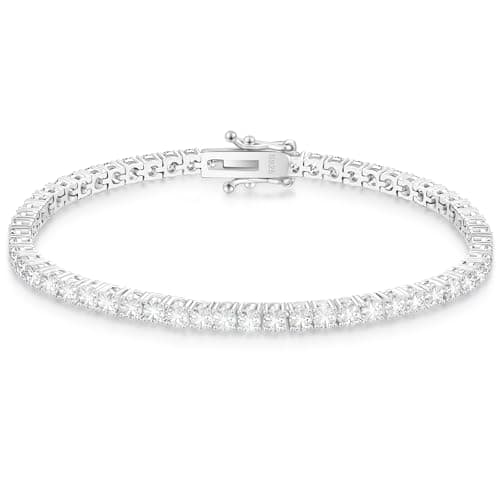 KRKC&CO Lab-Grown Moissanite Tennis Bracelet, 925 Sterling Silver 14K Gold Plated