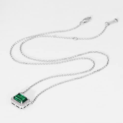 Michooyel 925 Sterling Silver Lab-grown Emerald Pendant Necklace for Women