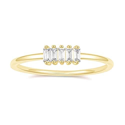 TIGRADE 14k Gold Plated 1.5mm Stacking Baguette CZ Ring Size 3-12 Women