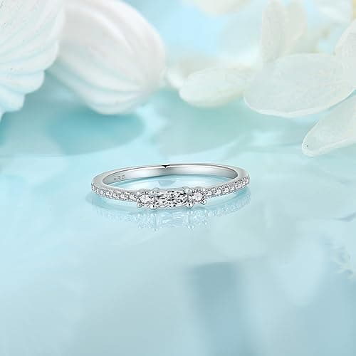 Veshon 925 Sterling Silver Baguette Created Diamond Birthstone Promise Half Eternity Halo Rings for Her Sizes 5-10