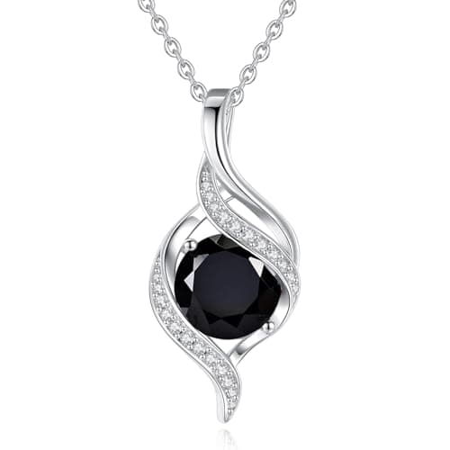 FANCIME Women's Round Cubic Zirconia Birthstone Necklace in Sterling Silver for Mom