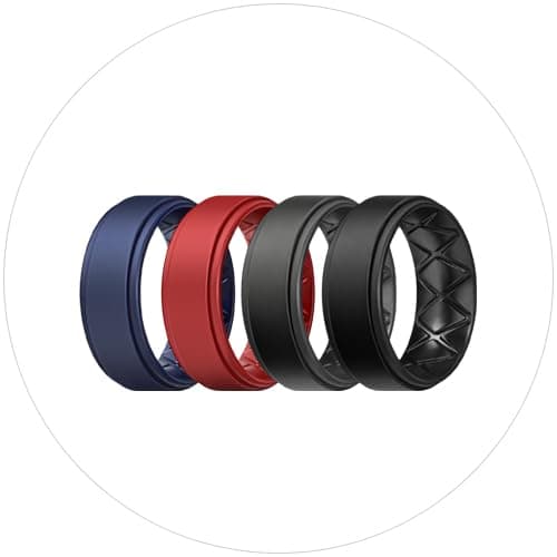 Egnaro Breathable Silicone Wedding Bands for Men - Multipack Step Edge