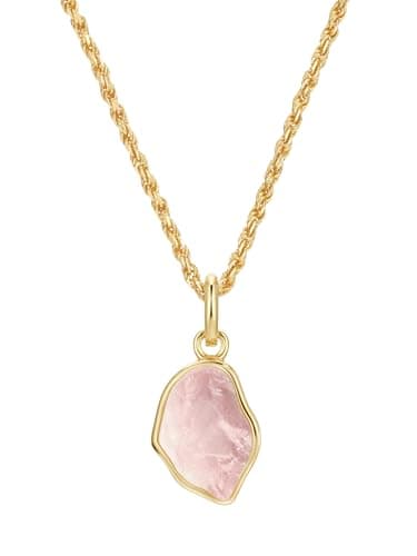 Michooyel Natural Rose Quartz Pendant Necklace 18K Gold Plated S925 Silver for Women