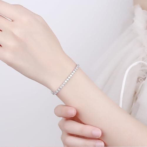 Lizeboy Sterling Silver Plated Zirconia Tennis Bracelet, Gold or Silver, Women & Men