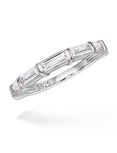 Michooyel S925 Cubic Zirconia Stacking Ring for Women Sterling Silver Eternity Band
