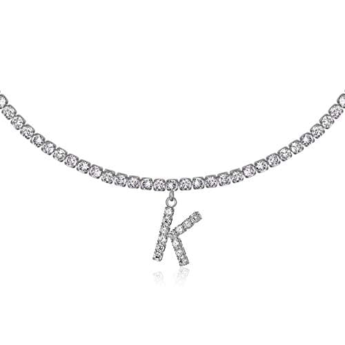 LecAit 14k Gold Plated Initial Choker Necklace with CZ Diamonds for Women