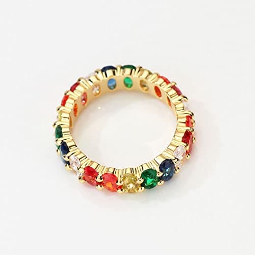Eternity Rainbow Oval CZ Ring for Women in 18K Gold Plating