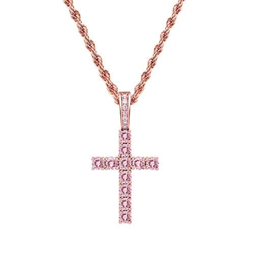 TOPGRILLZ 14K Silver Plated Gold Heart Cross Necklace & Pendant Chain